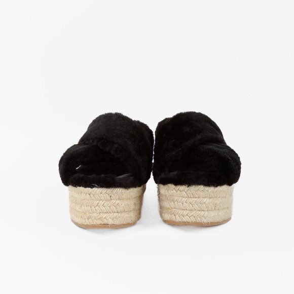 Miu Miu Black Shearling Crisscross Platform Slides - Picture 2 of 10